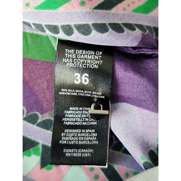 Custo Barcelona Multicolor Geometric Shirt Dress Long Sleeve Silk Blend Size 36 - Picture 5 of 9